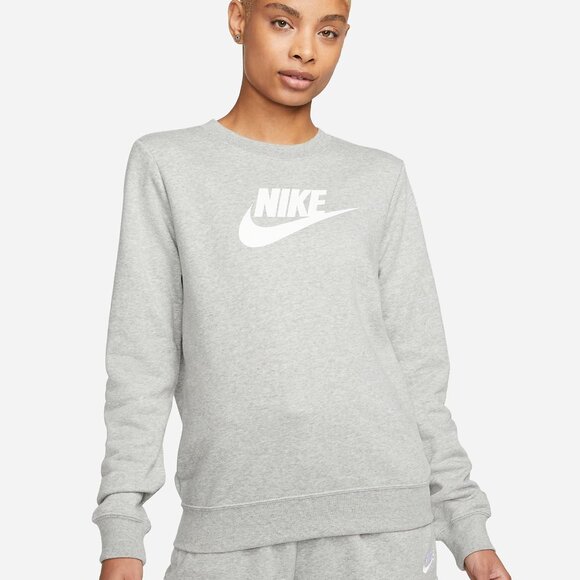 Nike Swoosh Logo Sportswear Fleece Crew Neck Pullover Sweatshirt Grey Sz M - Picture 1 of 10